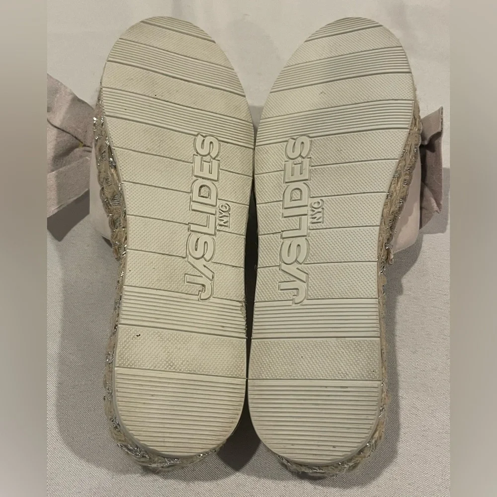 J/SLIDES Ritsy Espadrille Bow Slides Soft Gray / Silver Suede Women’s Size 8